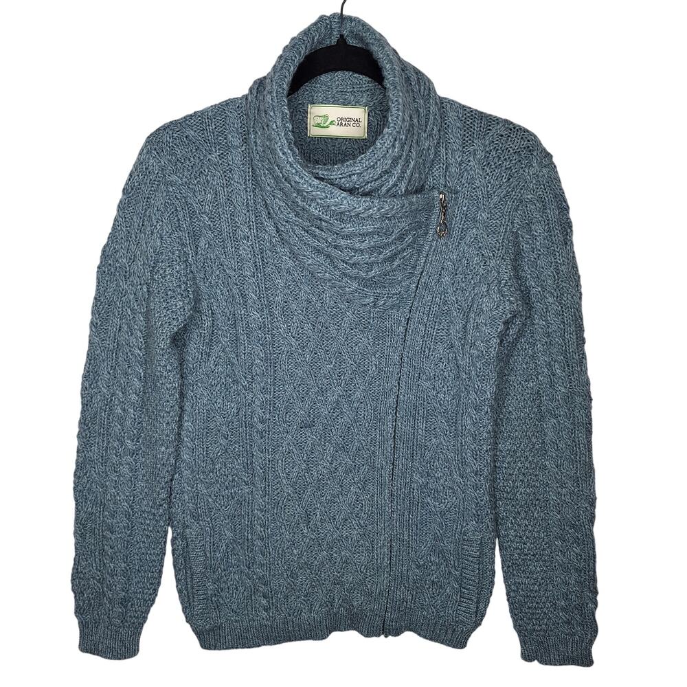 Original Aran Co. Merino Wool Side Zip Cardigan Sweater S Cableknit Fisherman